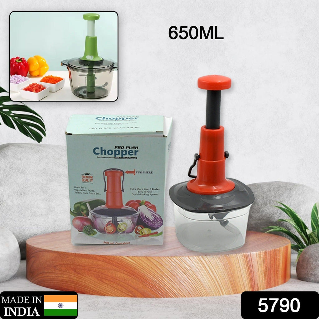 650ml Quickslice manual fruit chopper, showcasing its clear container and sharp blades.