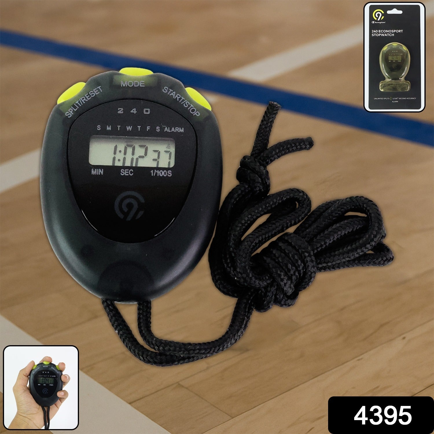 Front view of digital sports stopwatch with clear LCD screen