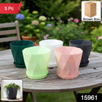 Close-up of diamond pattern on plastic flower pot, part of 5-piece set