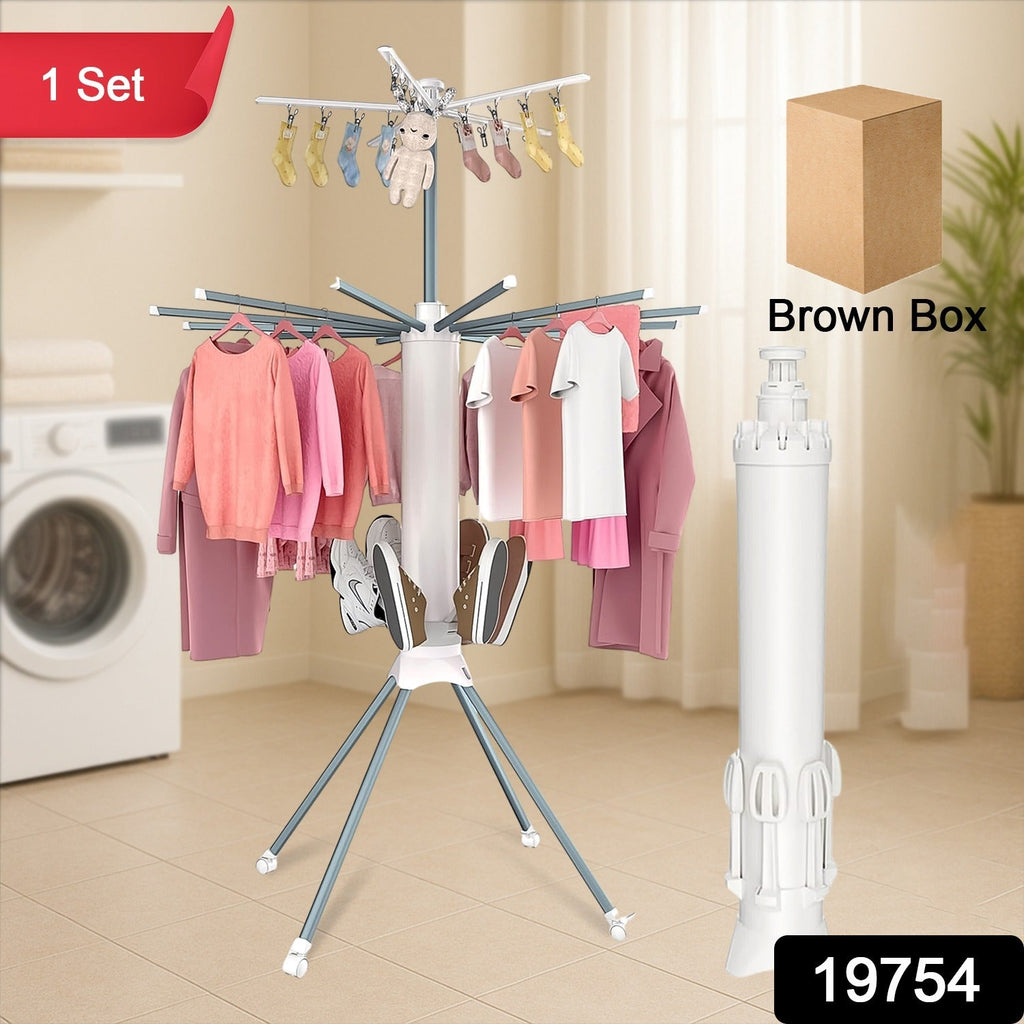 Side view showing rotating arms on the foldable clothes drying rack