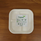 Live use of sturdy compostable bagasse plate with separate meal compartments