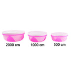 Reusable kitchen storage boxes of multiple sizes in pink and white