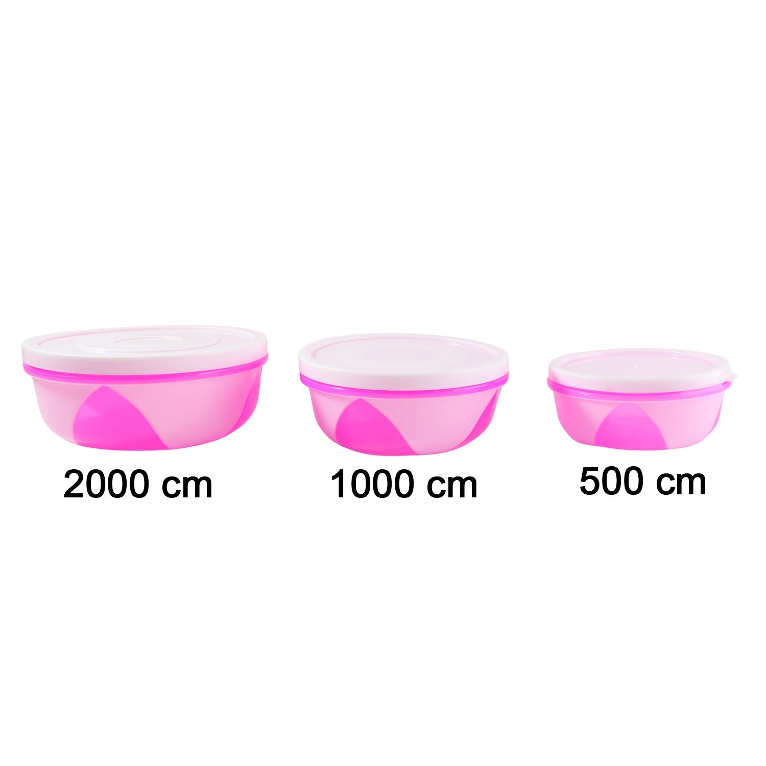 Reusable kitchen storage boxes of multiple sizes in pink and white