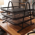 Multi-use metal organizer rack with three levels for office or home