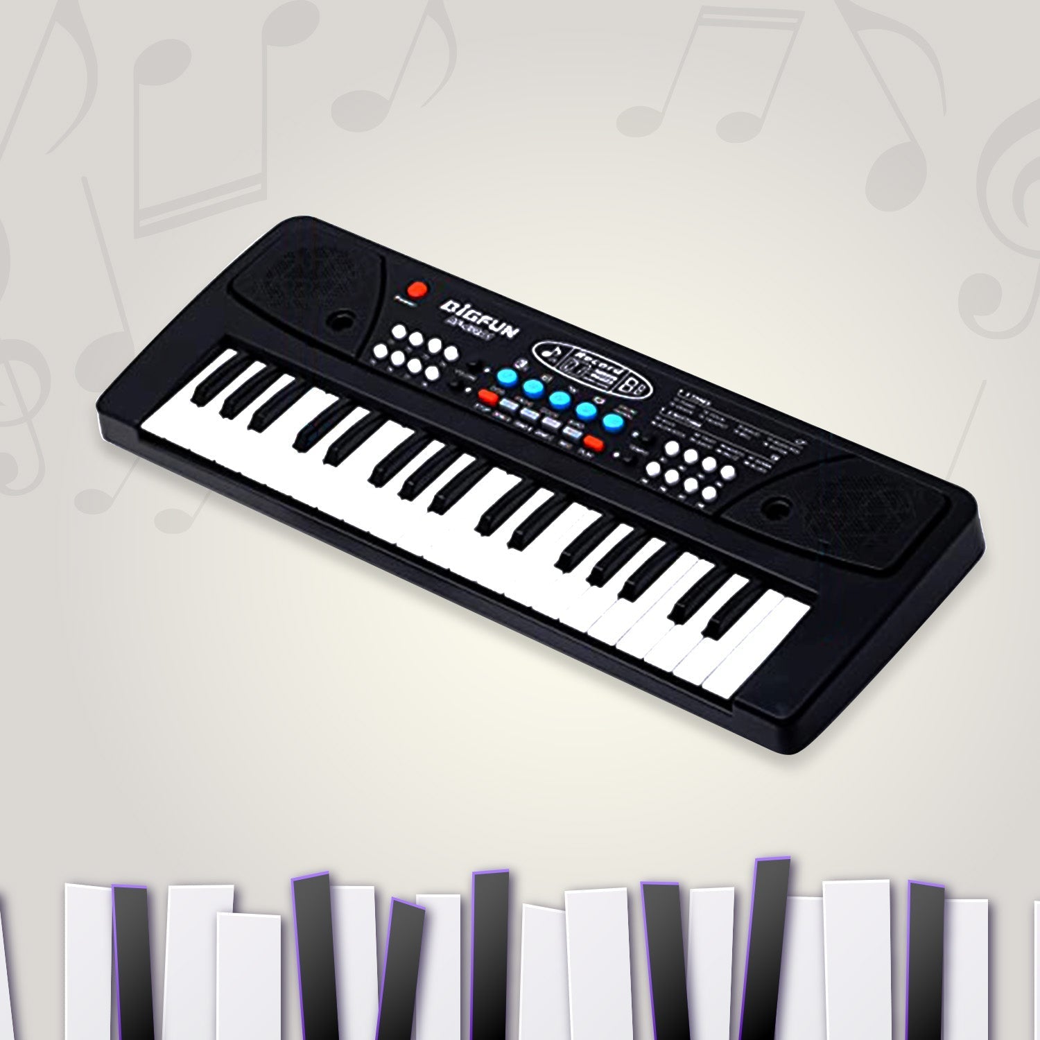 Brightly colored kids electronic keyboard for early musical learning.