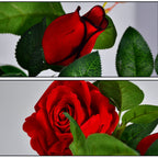 Decorative artificial rose plant with a modern pot, enhancing interior aesthetics.