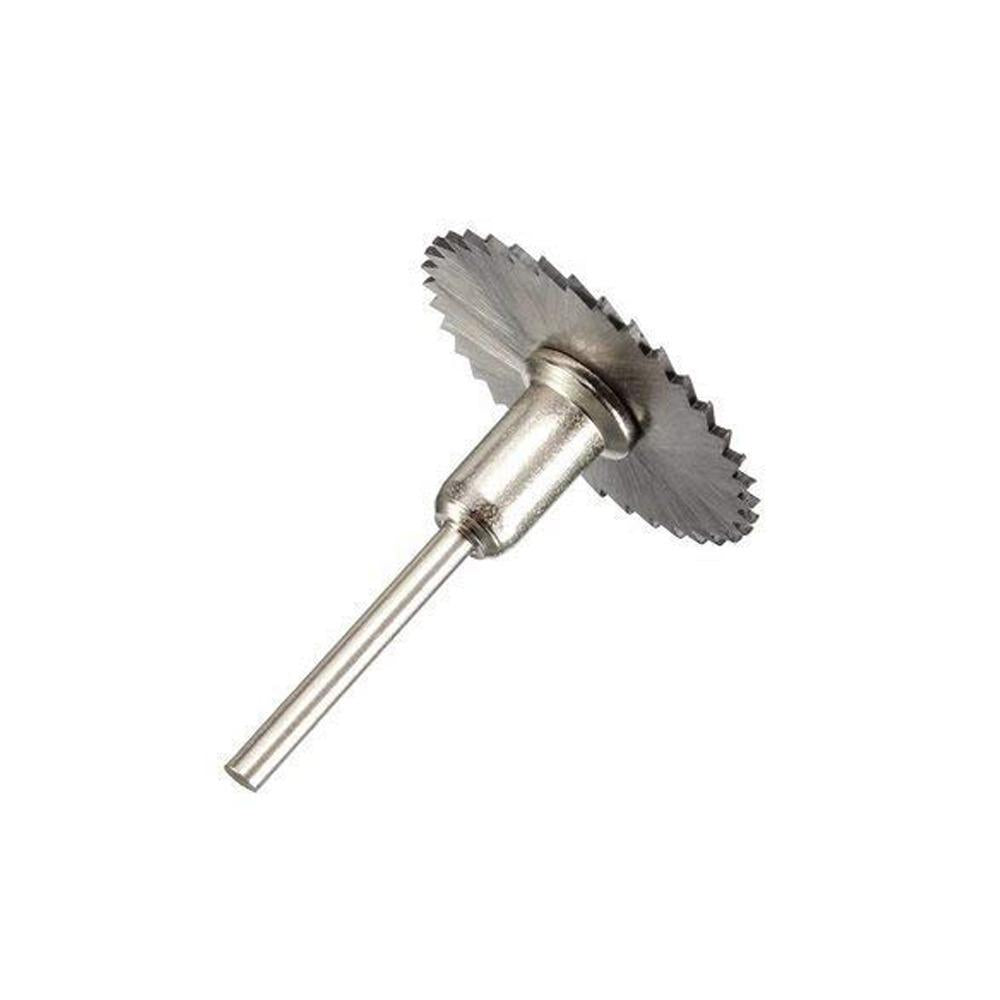 Detail view of the sharp teeth on a durable HSS circular saw blade.