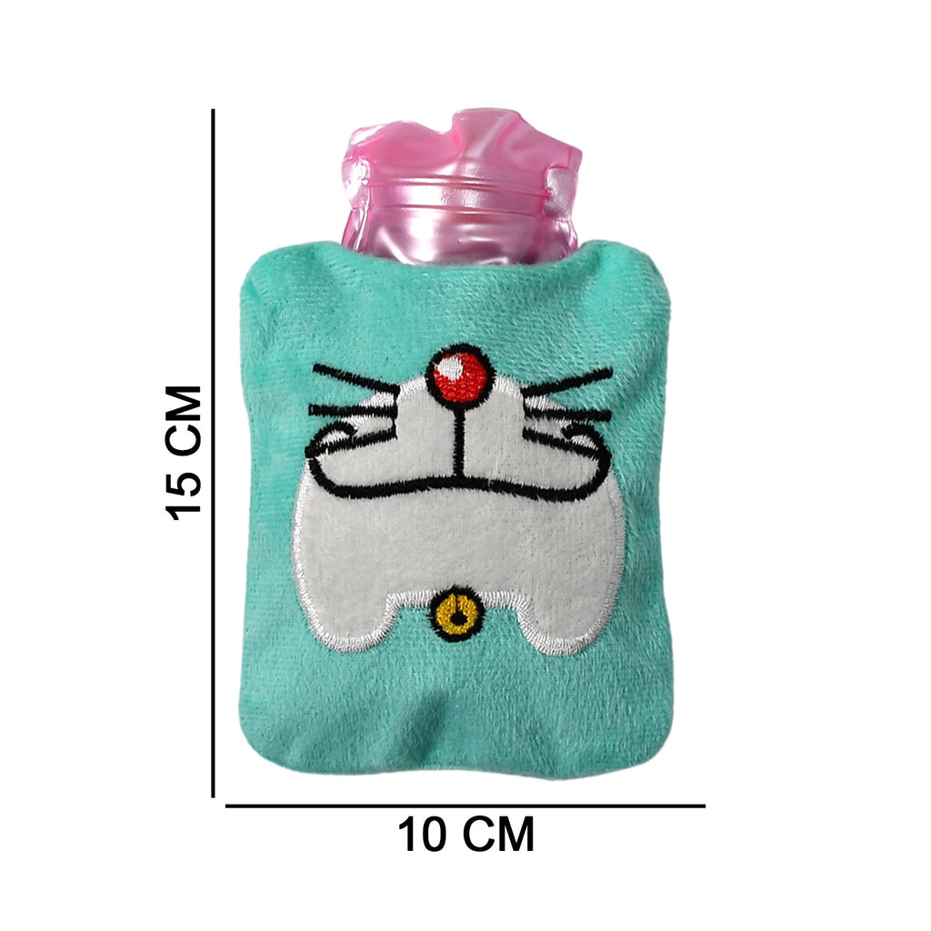 Doremon hot water bottle with its secure cap visible, ready for filling.