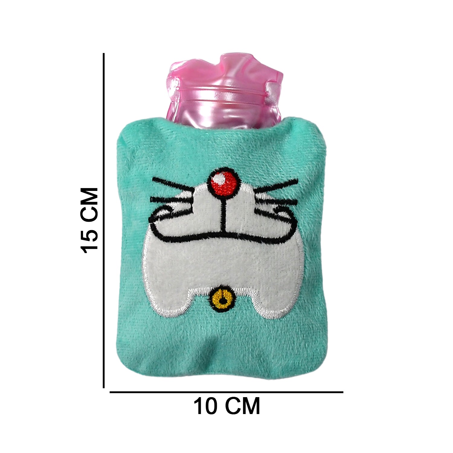 Doremon hot water bottle with its secure cap visible, ready for filling.