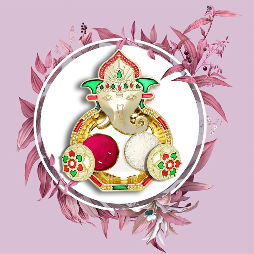 Ganesh Kumkum Box with lid open displaying spacious twin containers