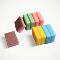 Stack of vibrant, multi-purpose dish cleaning sponges for kitchen use.