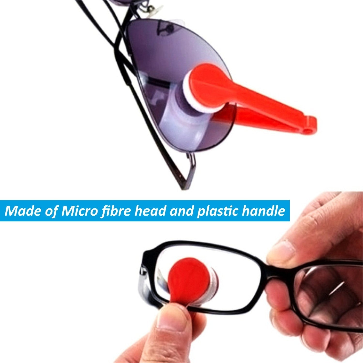 A portable mini microfiber cleaner, perfect for keeping glasses and sunglasses spotless.