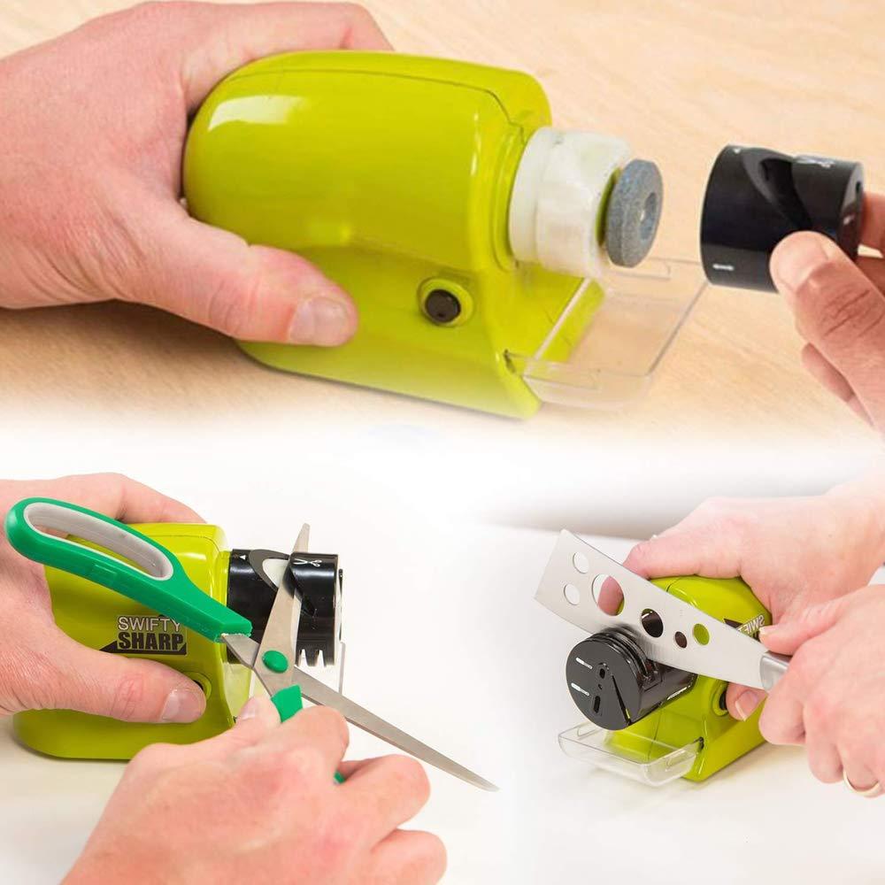 Diagram illustrating the easy sharpening process with the built-in blade guide.