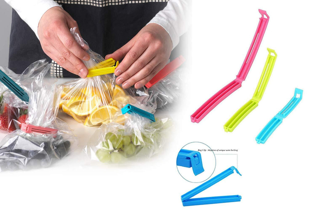 Plastic bag clips neatly organized, showcasing their compact design.