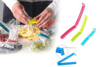 Plastic bag clips neatly organized, showcasing their compact design.