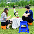 Close-up of the pick and move handle on the portable plastic step stool for easy carrying.