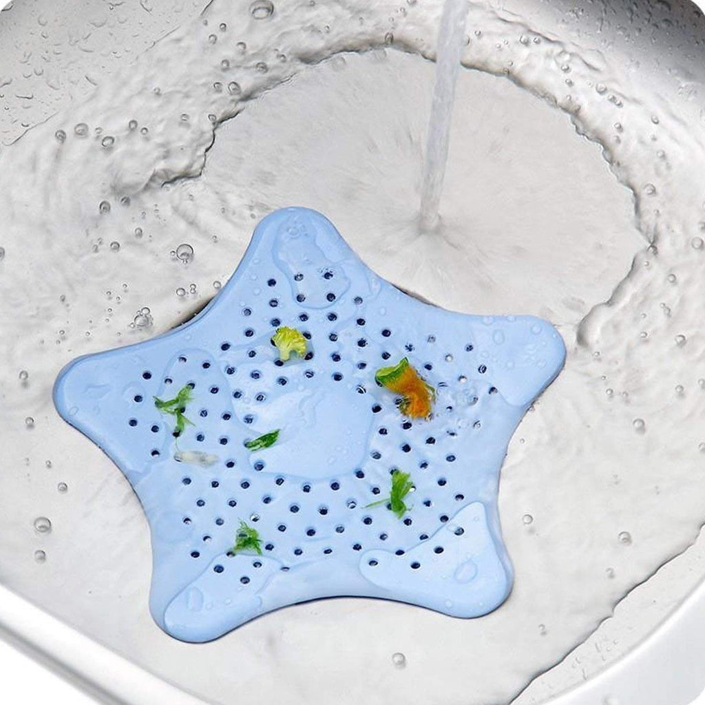 Close-up of the star sink strainer's effective hair-catching design.