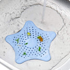 Close-up of the star sink strainer's effective hair-catching design.
