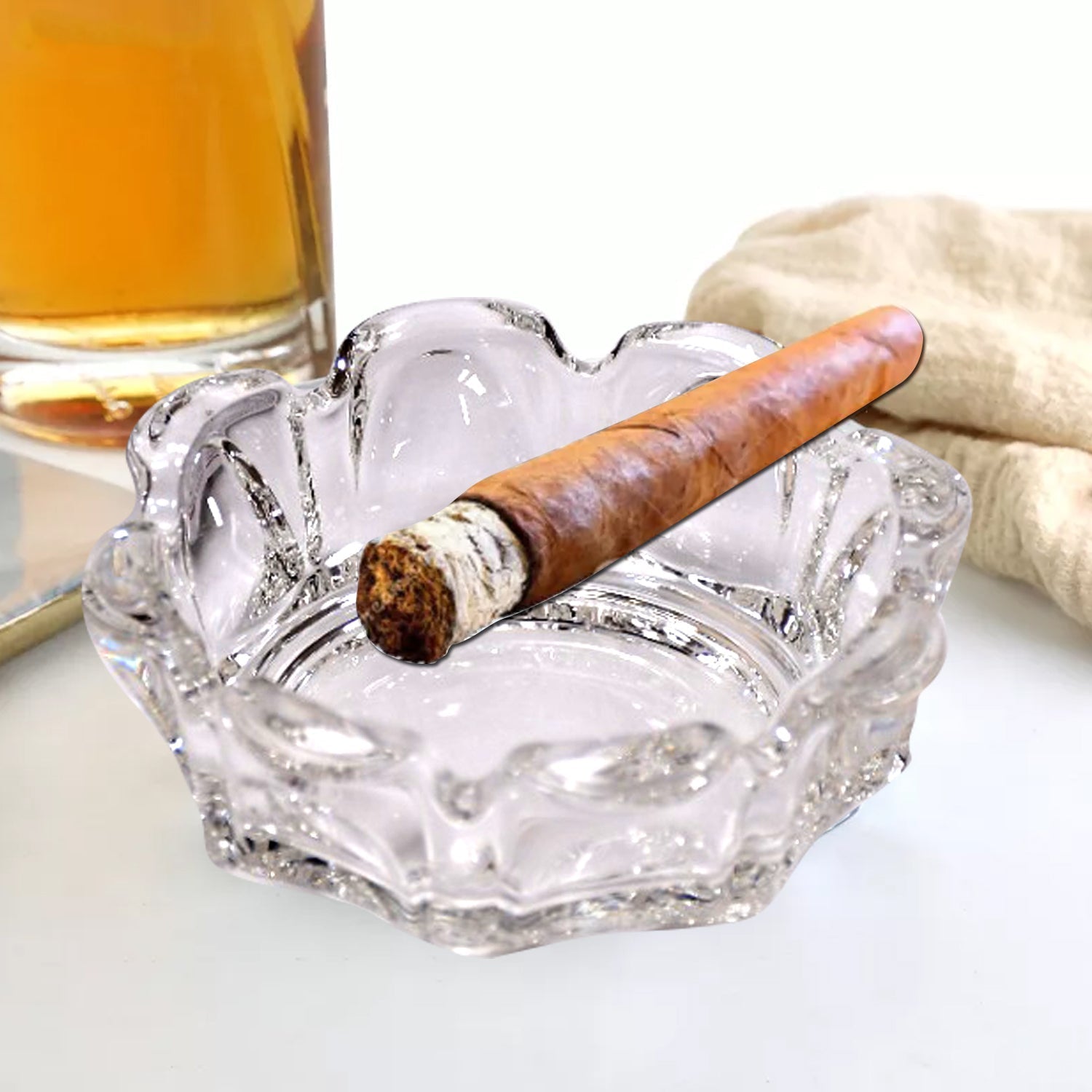 Sanford glass cigar ashtray, ideal for indoor or outdoor settings.