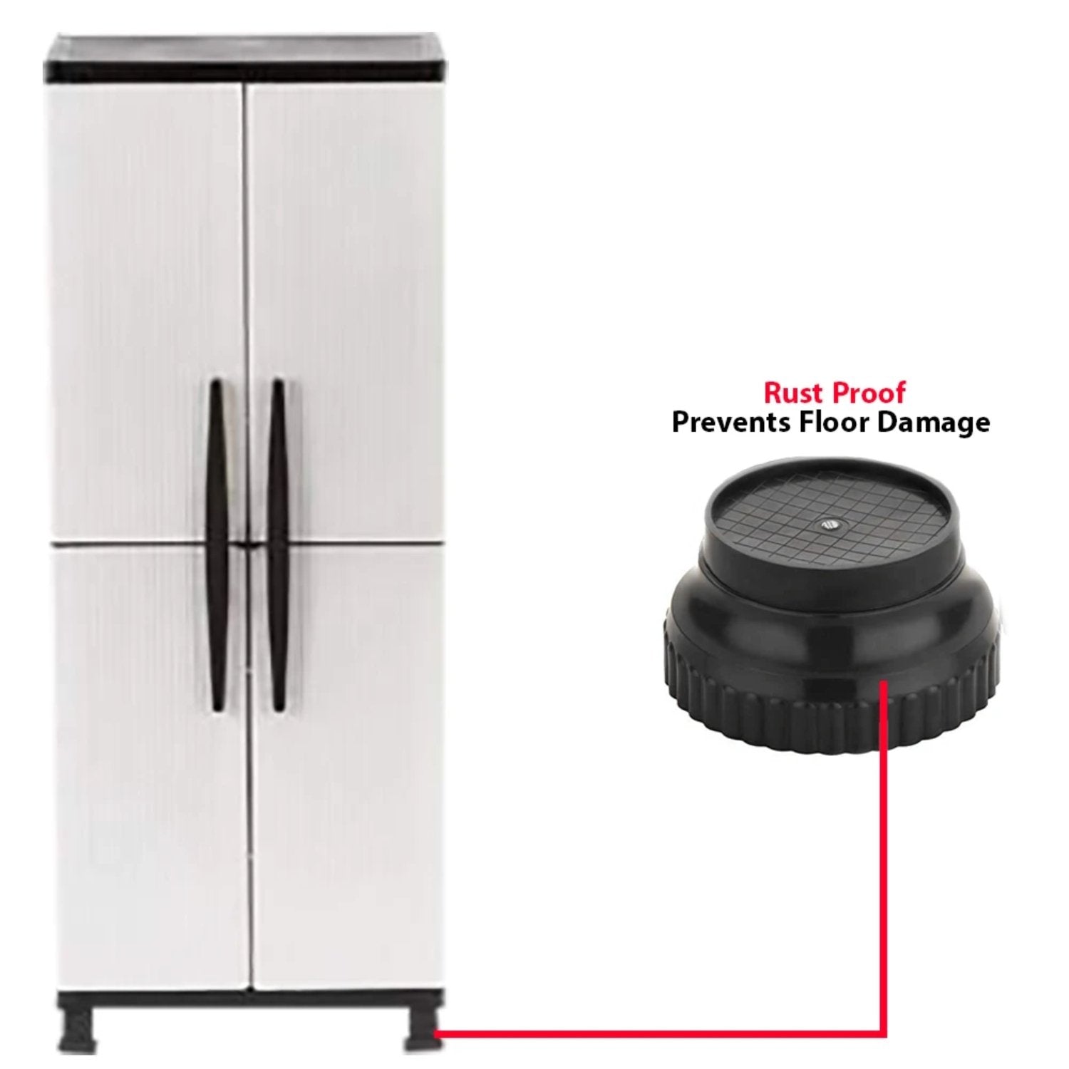 Display of four black plastic appliance stands from different perspectives.