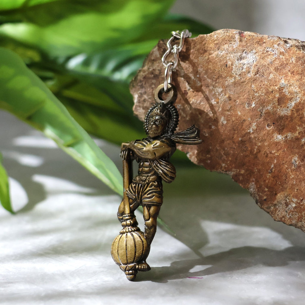 Symbolic Hanuman keychain with decorative metal chain and ring