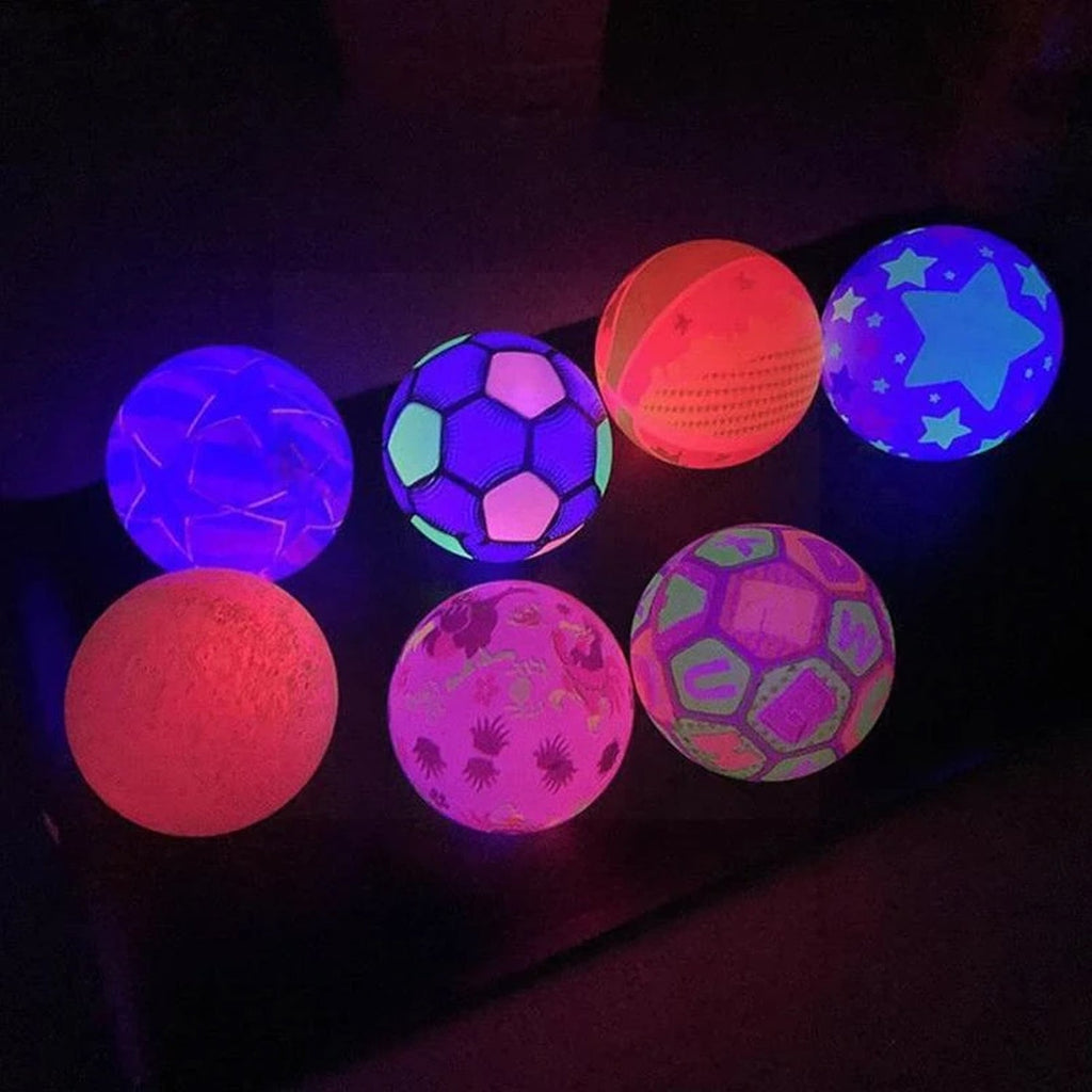 Colorful Bouncy LED Ball, highlighting its soft rubber material and vibrant design.