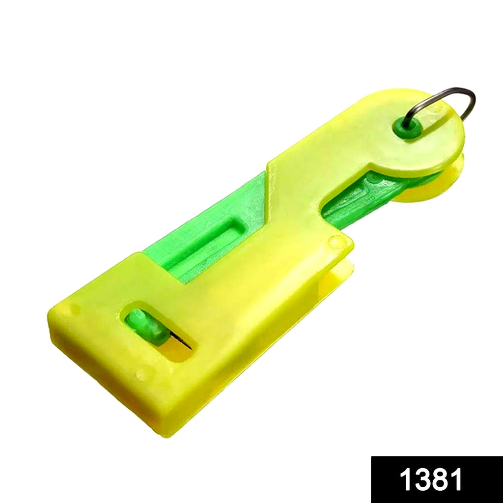 Front and back views of the automatic needle threader, highlighting its design.