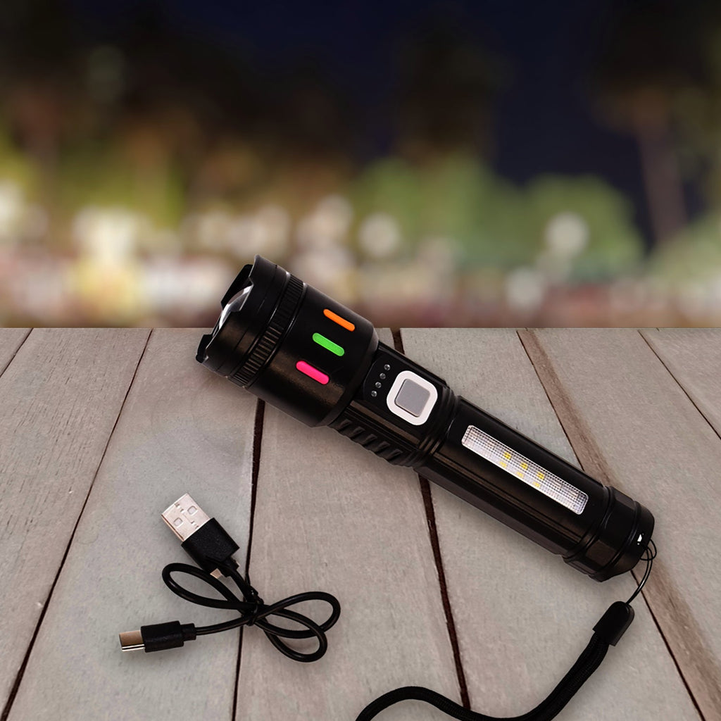 Multifunctional LED torch showcasing five lighting modes from Indo Glow