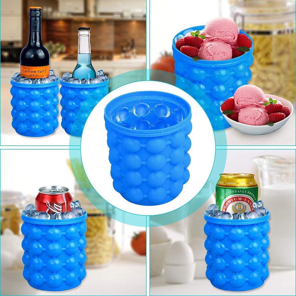 Silicone Ice Cube Maker bucket with its secure, airtight lid to keep ice fresh.
