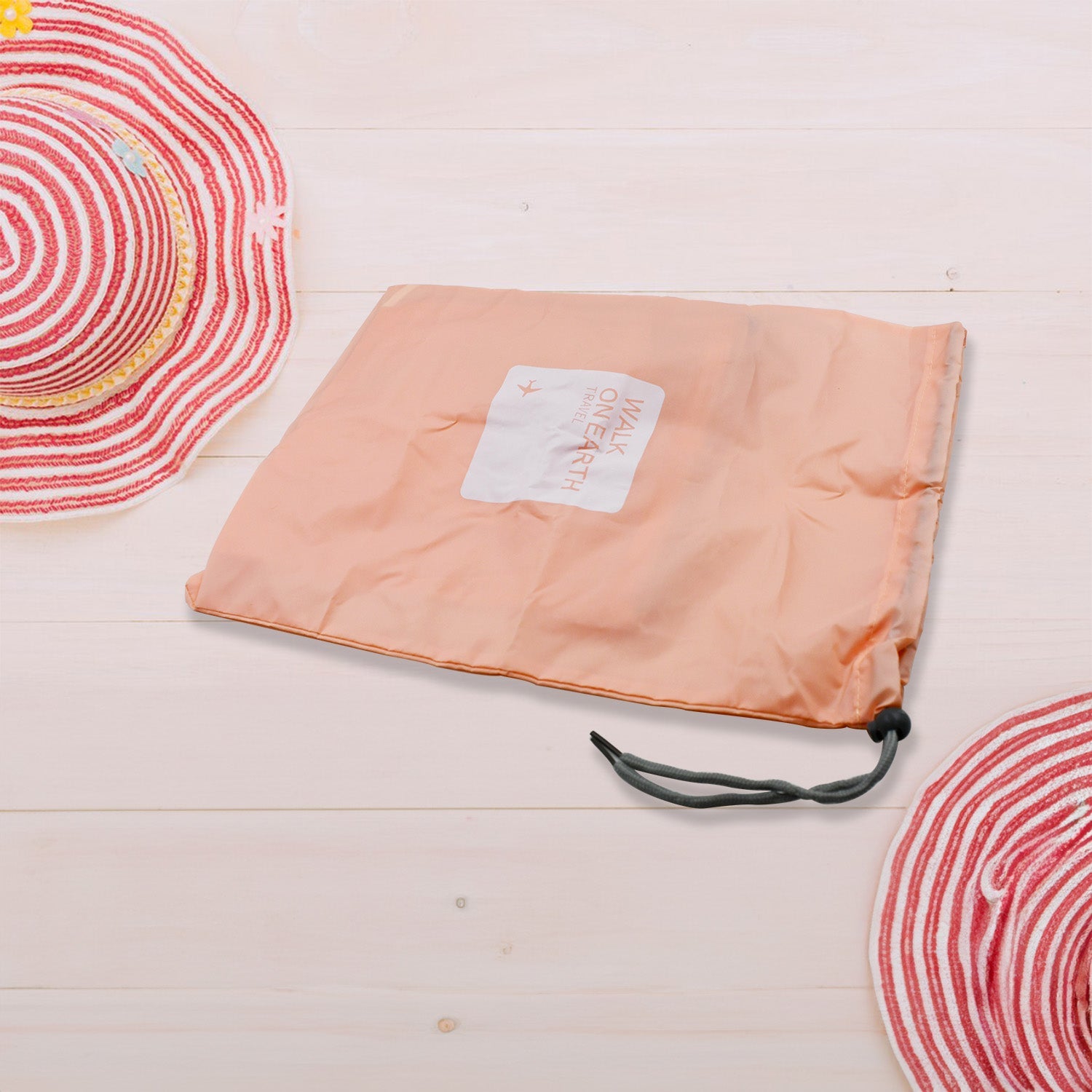 Practical drawstring pouches for organizing clothes and footwear.