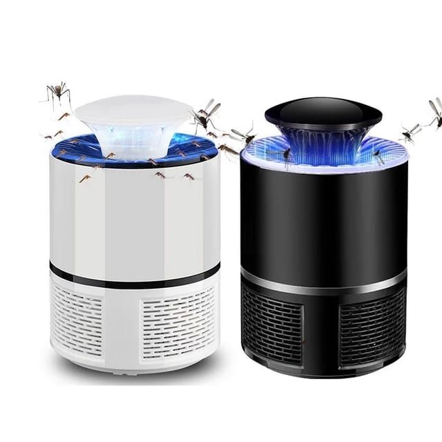 Close-up of the FlyTamer mosquito trap powered by a convenient USB cable, highlighting its versatile usage.