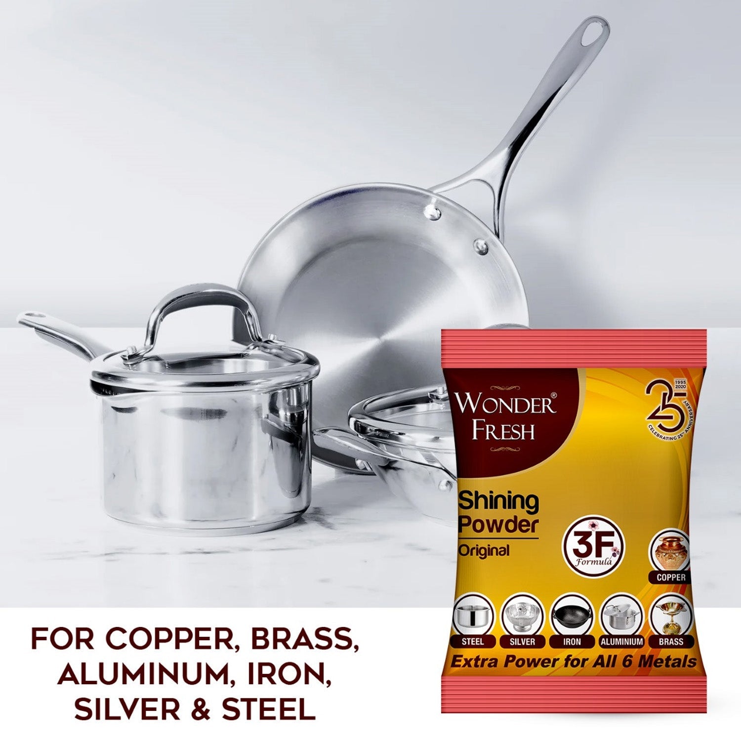 Front packaging of Wonder Fresh Metal Polishing Powder 200 GM.