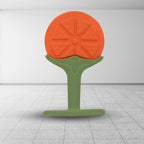 Close-up of a soft Baby Silicone Teether in a vibrant fruit shape.