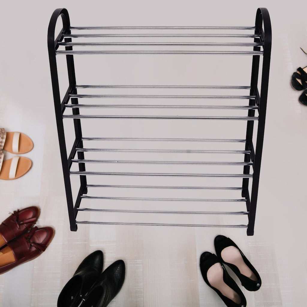 Close-up of the durable carbon steel rods and secure connectors of the shoe storage unit.