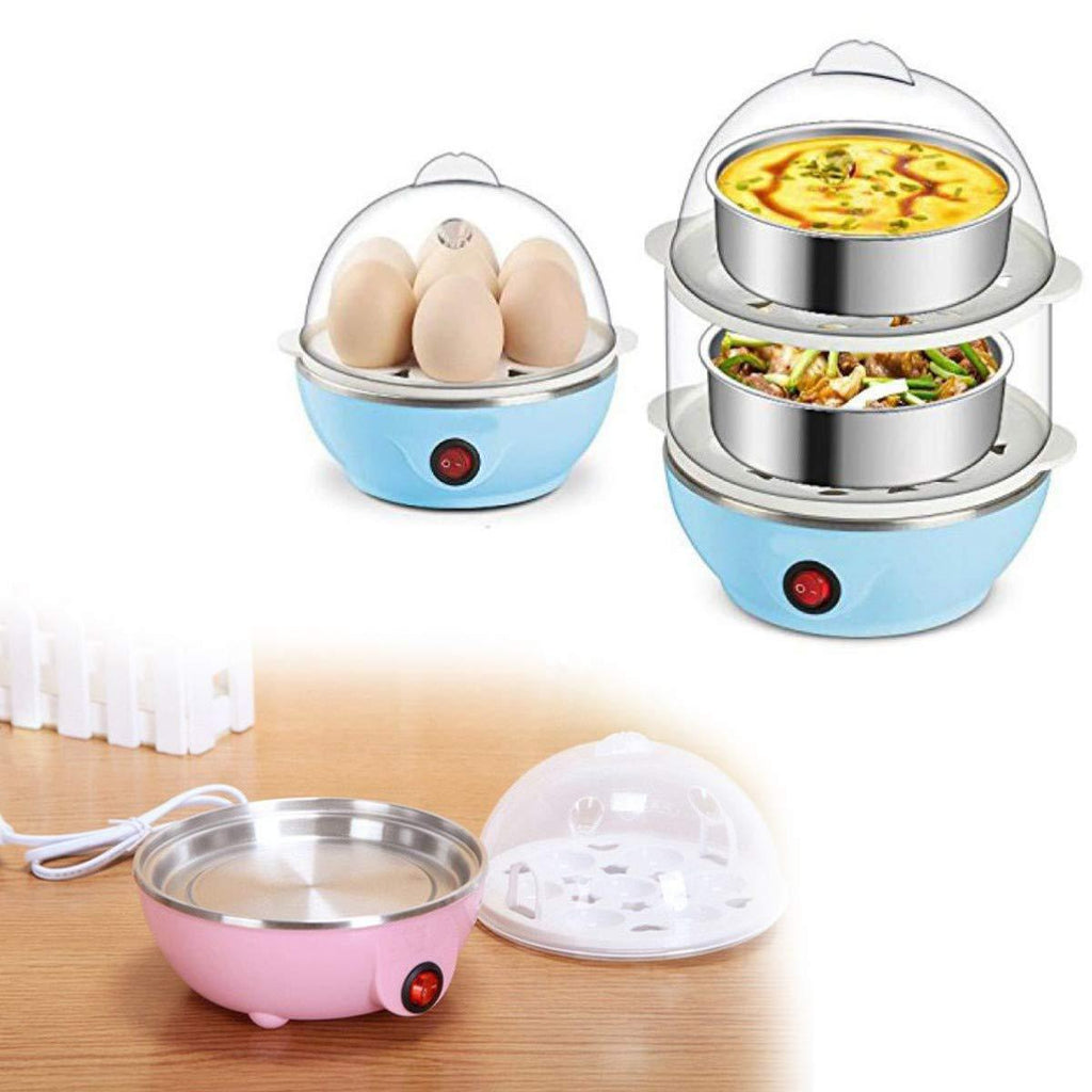 Retail packaging of the  Electric Egg Boiler, highlighting its features.