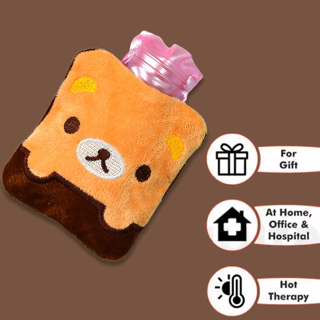 Side view of the small panda hot water bottle, highlighting its compact size.