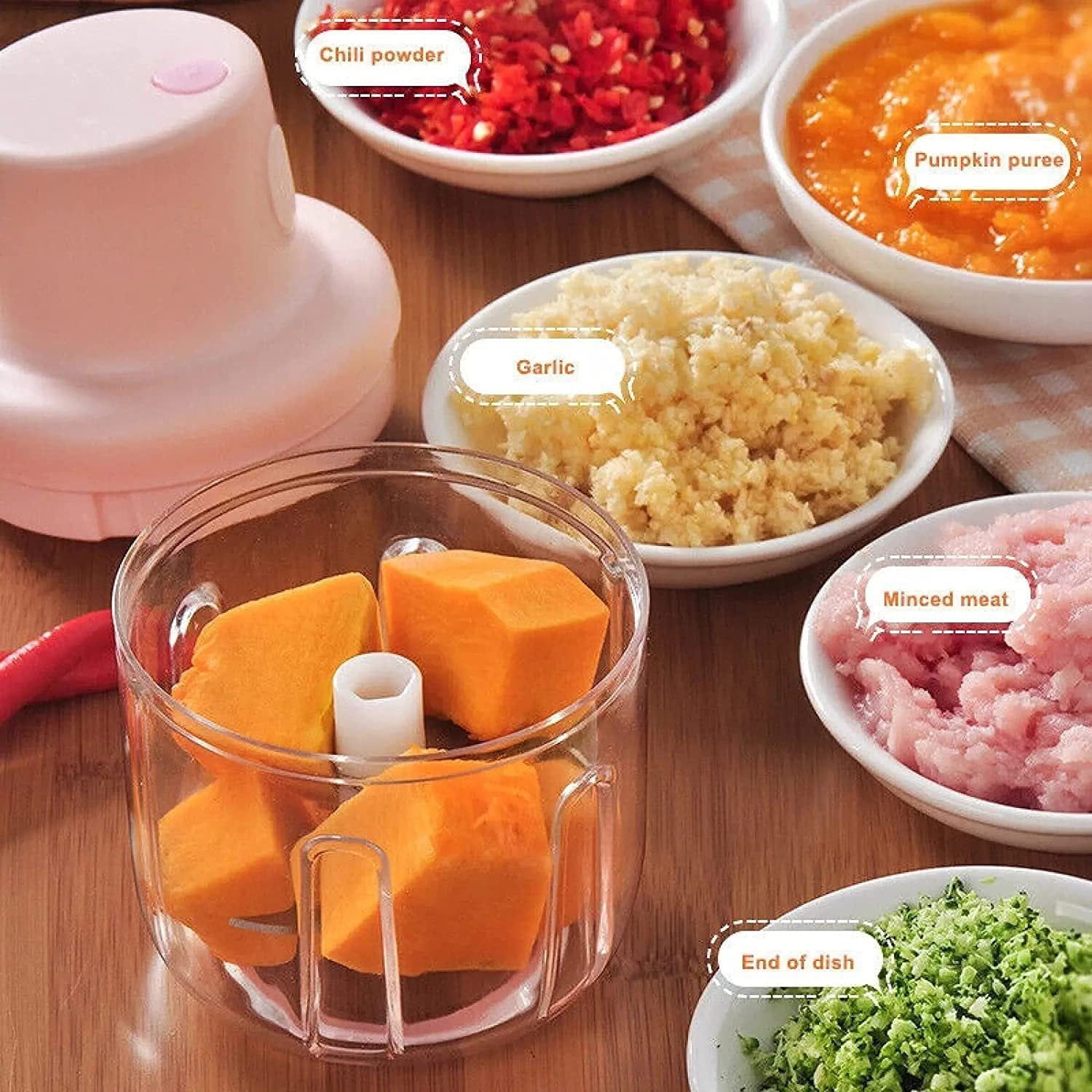 Transparent container of the 250ml Electric Mini Garlic Chopper ready for ingredients.