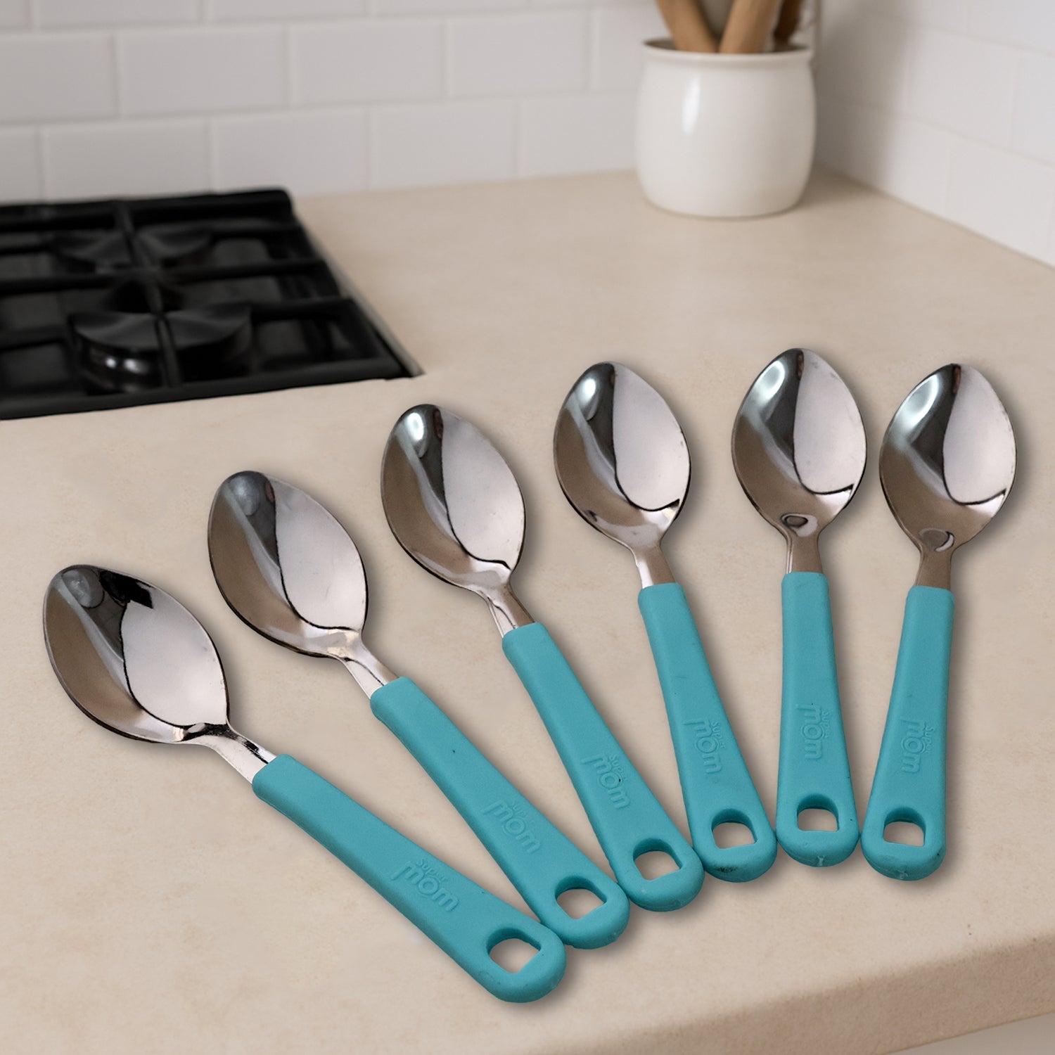 Elegant stainless steel tea spoon with plastic handle