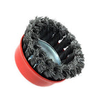 Robust black wire wheel brush designed for rugged cleaning jobs.