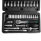 Secure blow-molded case for the RaceVault 46-piece socket set, ready for transport.