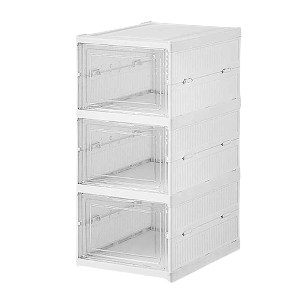 Bathroom storage solution with the versatile stackable rack holding toiletries.