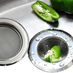 Detailed view of the sink strainer's fine mesh design for effective clog prevention.