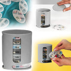 Side view of the portable 7-day pill organizer, highlighting its compact and stackable design.
