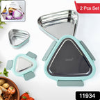 Ganesh Trinity stainless steel triangular tiffin set with secure clip locks