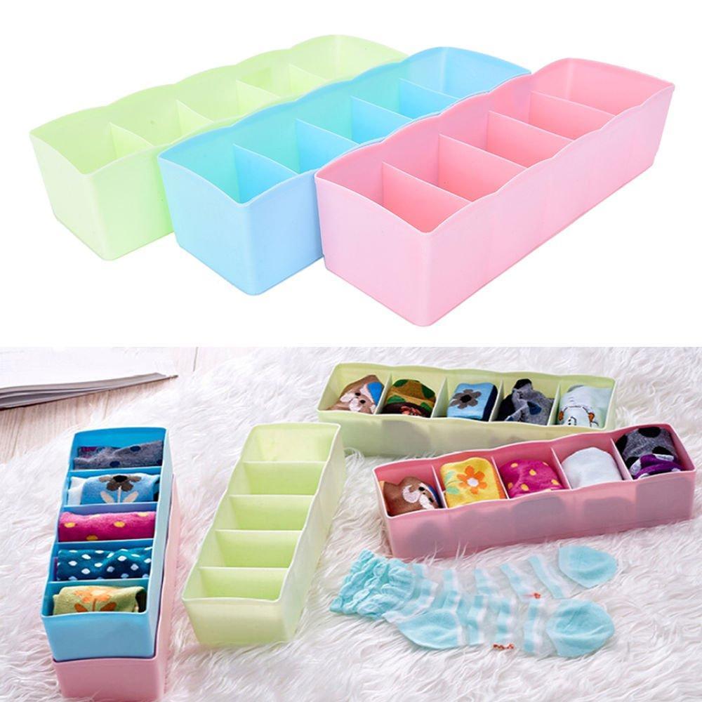 Clear view of socks and handkerchiefs within the 5-compartment storage box.