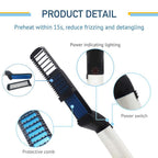 Diagram showing how the anti-scald comb protects the skin while using the quick heating straightener.