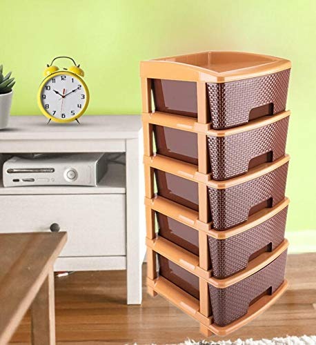 Brown 5-tier plastic modular drawer system from Organivo for versatile storage.