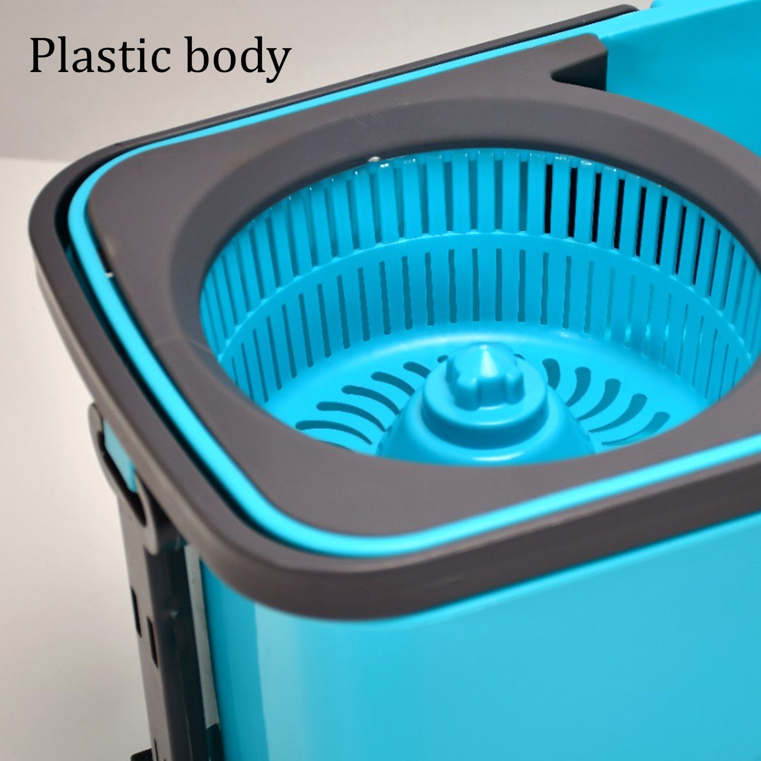Easy-to-use spin mop with a wide bucket for thorough floor cleaning.