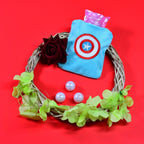 Captain America shield printed hot water bag with its soft fabric cover.