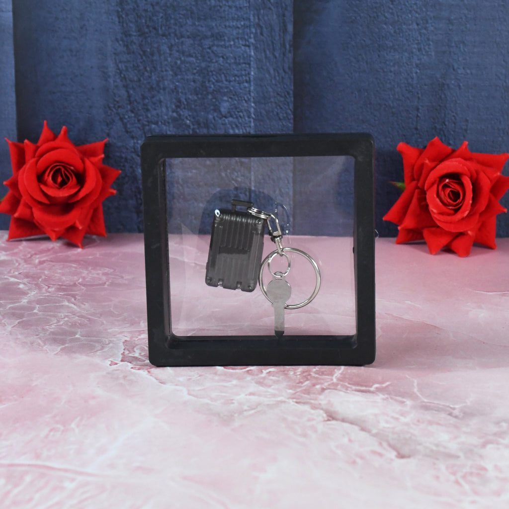 3D floating frame display enhancing the portable nail clipper keychain presentation